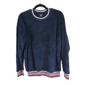 Aerie Womens Cozy Navy Blue Fleece Fuzzy Oversized Crewneck Sweater Size S